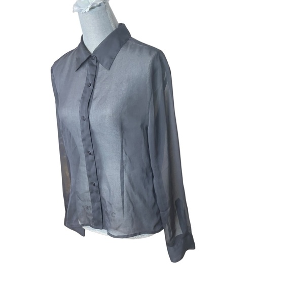 EXPRESS Gray Long Sleeve Fitted Polyester Chiffon Button-Up Shirt Blouse 11 /12 - Picture 2 of 8